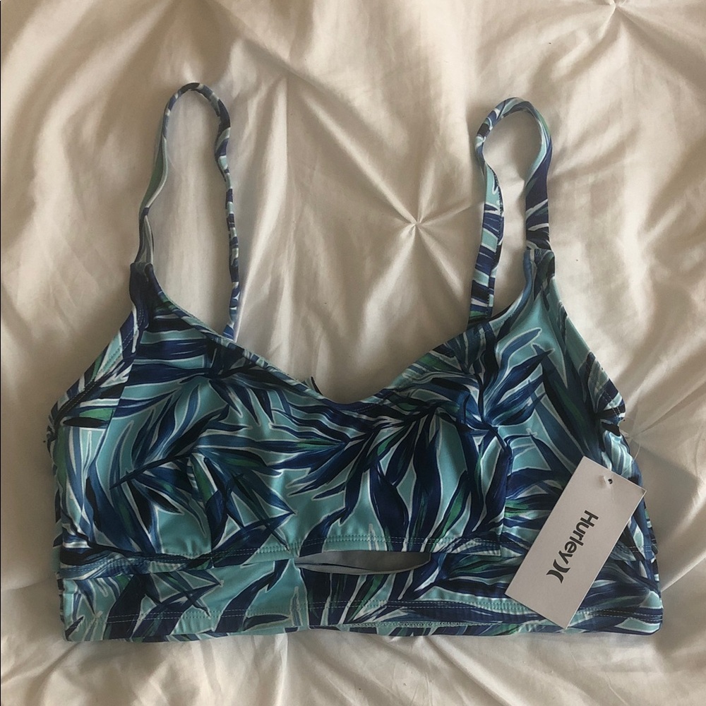 Hurley Blue Teal Leaf Print Bikini Top